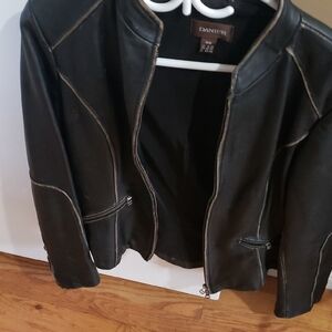 Danier Women's Dark Leather Jacket with Stitch Detail